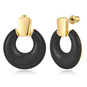 Black Dangle Earrings for Women Statement Chunky Small Gold Drop Earrings Door Knock Shape Dangling Earrings Party Jewelry Gifts