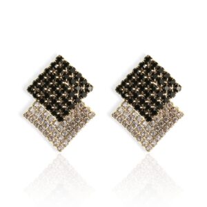 sonateomber black silver layered rhombus statement stud earrings for women - sparkly cubic zirconia vintage jewelry gift