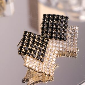 Sonateomber Black Silver Layered Rhombus Statement Stud Earrings for Women - Sparkly Cubic Zirconia Vintage Jewelry Gift