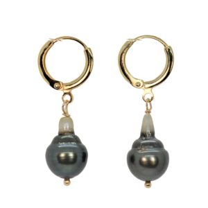 14K Gold Filled Genuine Tahitian Black Pearl Hoop Earrings for Women