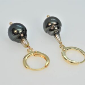 14K Gold Filled Genuine Tahitian Black Pearl Hoop Earrings for Women