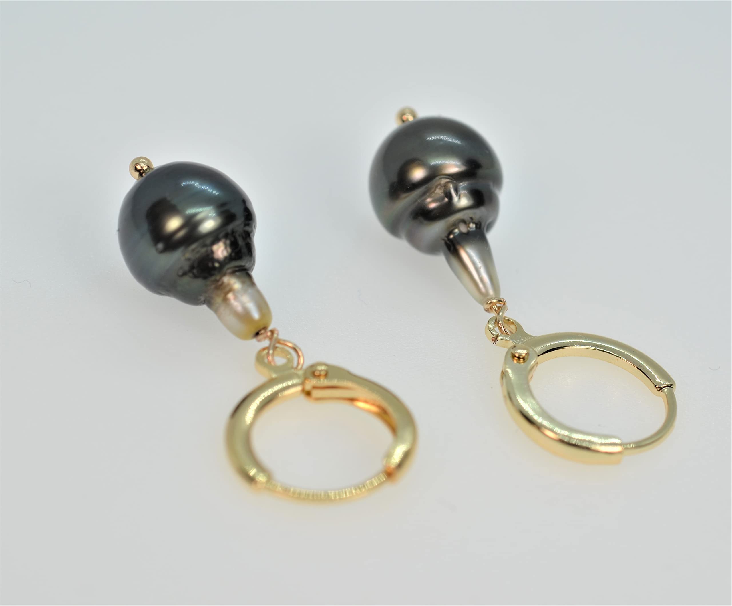 14K Gold Filled Genuine Tahitian Black Pearl Hoop Earrings for Women