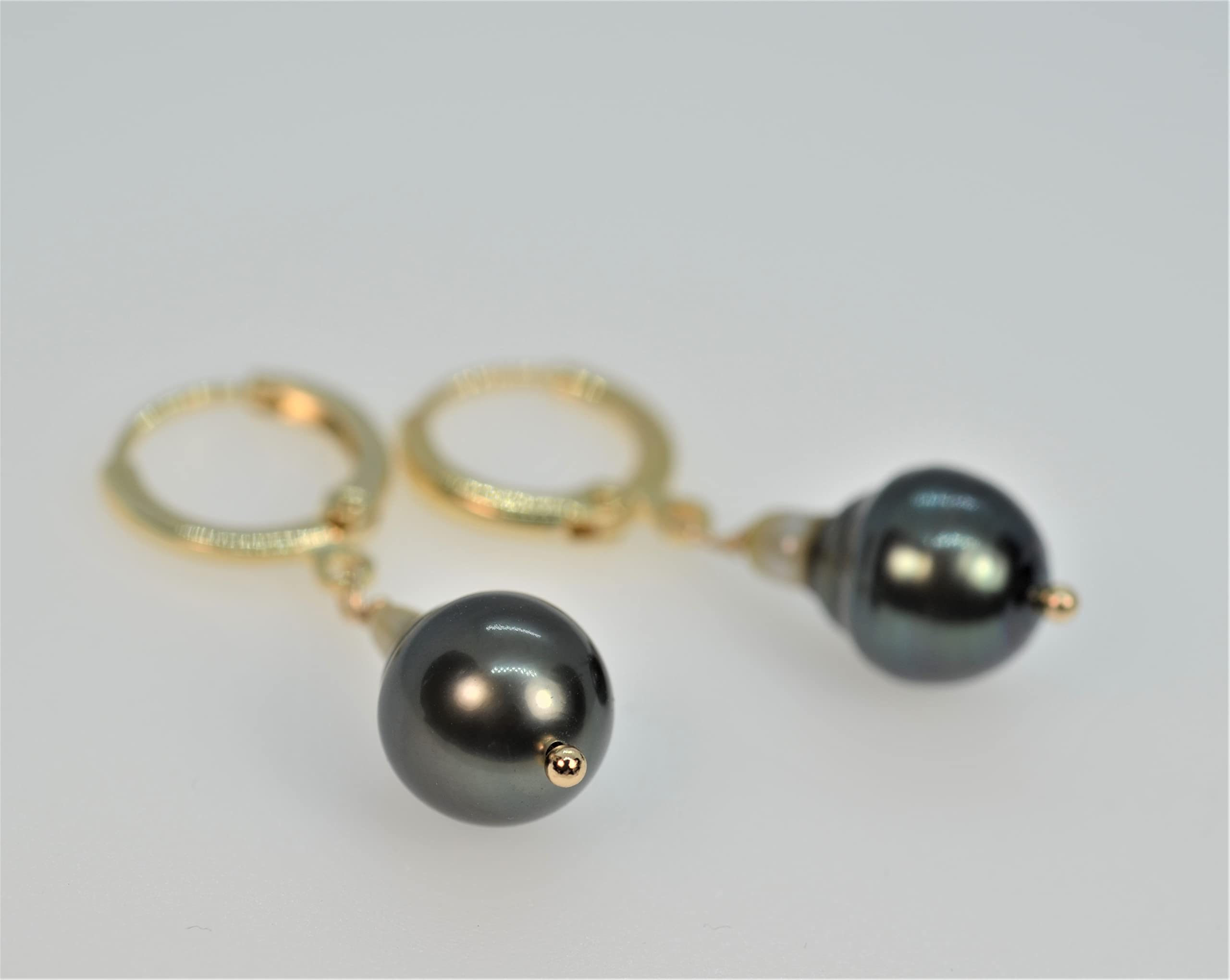 14K Gold Filled Genuine Tahitian Black Pearl Hoop Earrings for Women