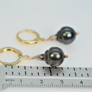 14K Gold Filled Genuine Tahitian Black Pearl Hoop Earrings for Women