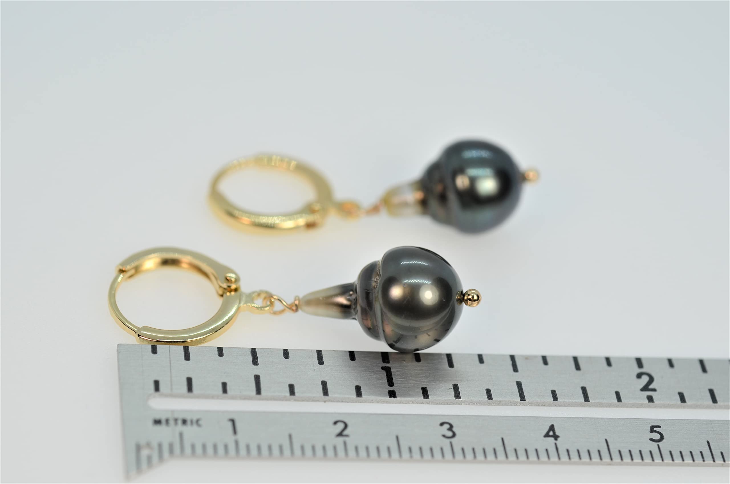 14K Gold Filled Genuine Tahitian Black Pearl Hoop Earrings for Women