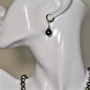 14K Gold Filled Genuine Tahitian Black Pearl Hoop Earrings for Women