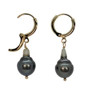 14K Gold Filled Genuine Tahitian Black Pearl Hoop Earrings for Women