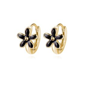 reffeer solid 925 sterling silver daisy flower hoop earrings huggie for women black flower hoop earrings cartilage helix earrings (b-18k gold)