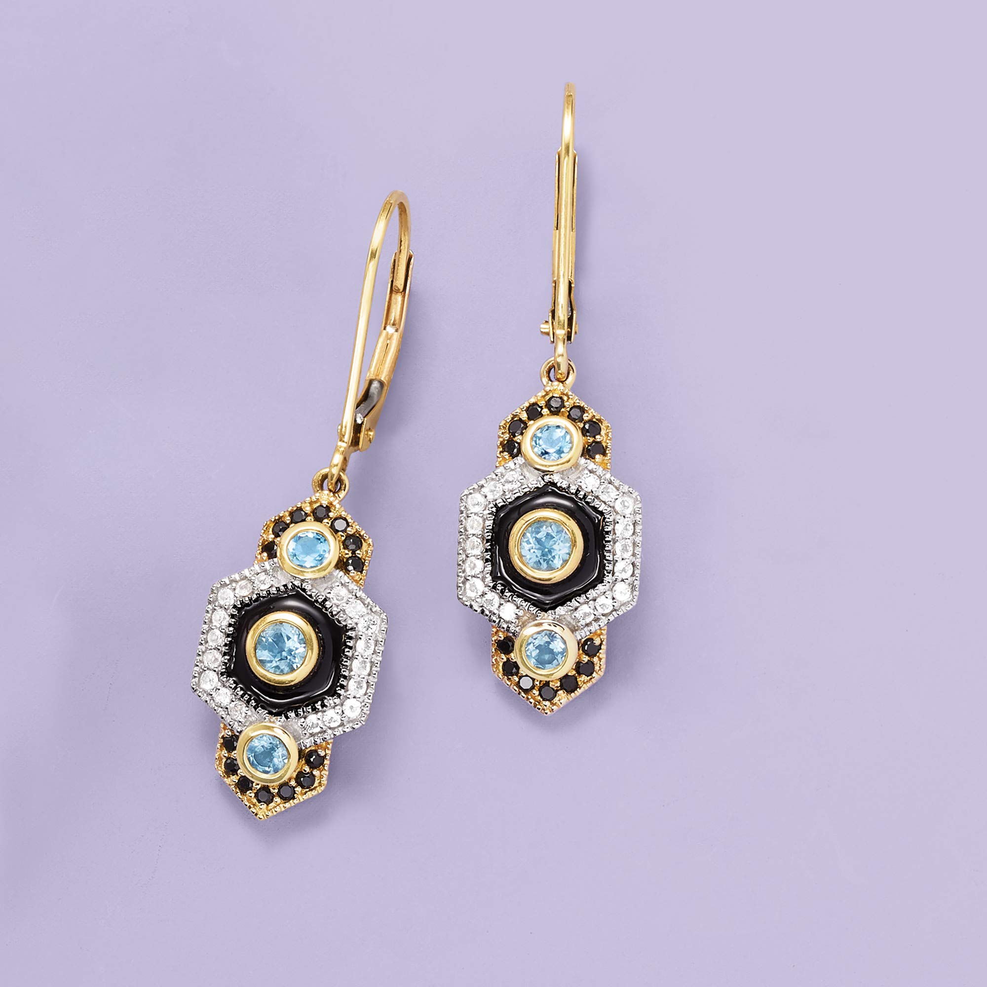 Ross-Simons 1.10 ct. t.w. Multi-Gemstone Vintage-Style Drop Earrings With Black Enamel in 14kt Yellow Gold