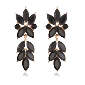 Met-edianger Black Rhinestone Drop Dangle Earrings Wedding Earrings for Brides Bridesmaids Fancy Crystal Leaf Bridal Earrings for Women