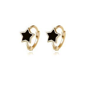 Reffeer Solid 925 Sterling Silver Black Star Huggie Earrings Hoops for Women Small Star Hoop Earrings Cartilage Helix Earrings (B-18K Gold)