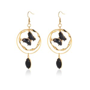 black butterfly dangle earrings for women green gemstone drop gold plated earrings fashion jewelry gifts hypoallergenic