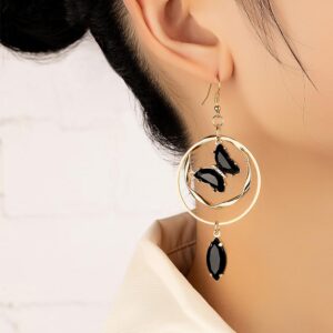 Black Butterfly Dangle Earrings for Women Green Gemstone Drop Gold Plated Earrings Fashion Jewelry Gifts Hypoallergenic