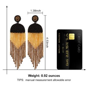 DoreenBow Long Beaded Tassel Earrings Boho Beaded Fringe Earrings Black Gold Bead Dangle Drop Earrings Native American Indian Earrings for Women and Girls