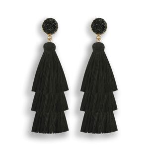 jugalstar colorful tassel earrings 3 tier layered bohemian, eardrop big dangle drop fashion jewelry fringe earrings for women teen girls valentine christmas new year gift (a:black)