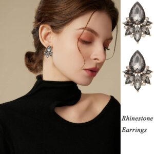 FENBORY Vintage Style Black Grey Rhinestone Earrings, Crystal Cluster Drop Earrings, Eco-friendly Alloy Plated Gold, Hypoallergenic