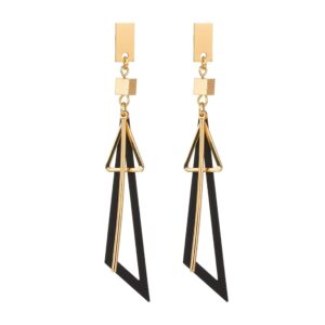 nilu's collection women's fancy hollow triangle long geometric drop earrings(gold & black) (gold & black)