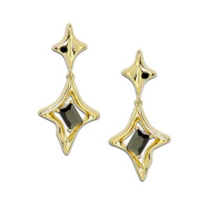 Sonateomber Gold Star Drop Dangle Earrings for Women - Cute Sparkly Black Rhinestone CZ Birthstone Crystal Lucky Four-point Star Dangling Hypoallergenic Stud Fashion Wedding Bridal Prom Birthday Accessories Jewelry Gift