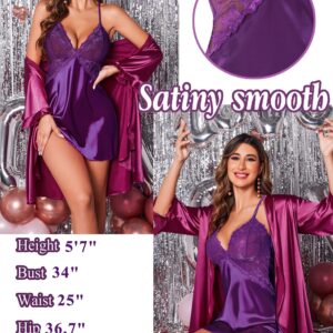 Avidlove Women Lingerie V Neck Nightwear Sexy Satin Sleepwear Lace Chemise Mini Teddy S, Purple