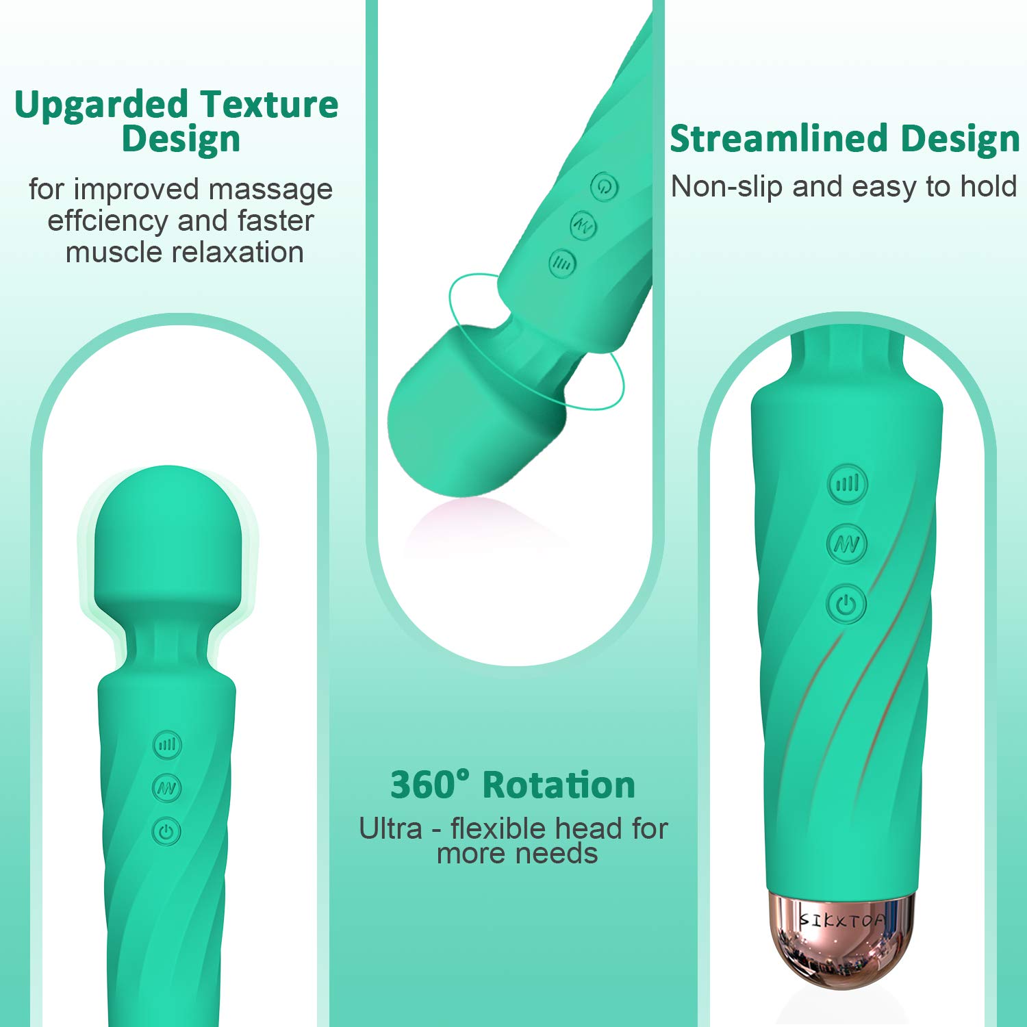 SIKXTOA Mini Vibrator, 8 Speeds 20 Patterns, G Spot Massage Wand, Clitoral Stimulator, Dildo, Sex Toys- Rechargeable Handheld Powerful Silent Waterproof, Female Adult Toys (Wave Green)