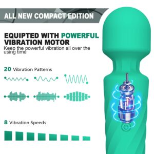 SIKXTOA Mini Vibrator, 8 Speeds 20 Patterns, G Spot Massage Wand, Clitoral Stimulator, Dildo, Sex Toys- Rechargeable Handheld Powerful Silent Waterproof, Female Adult Toys (Wave Green)