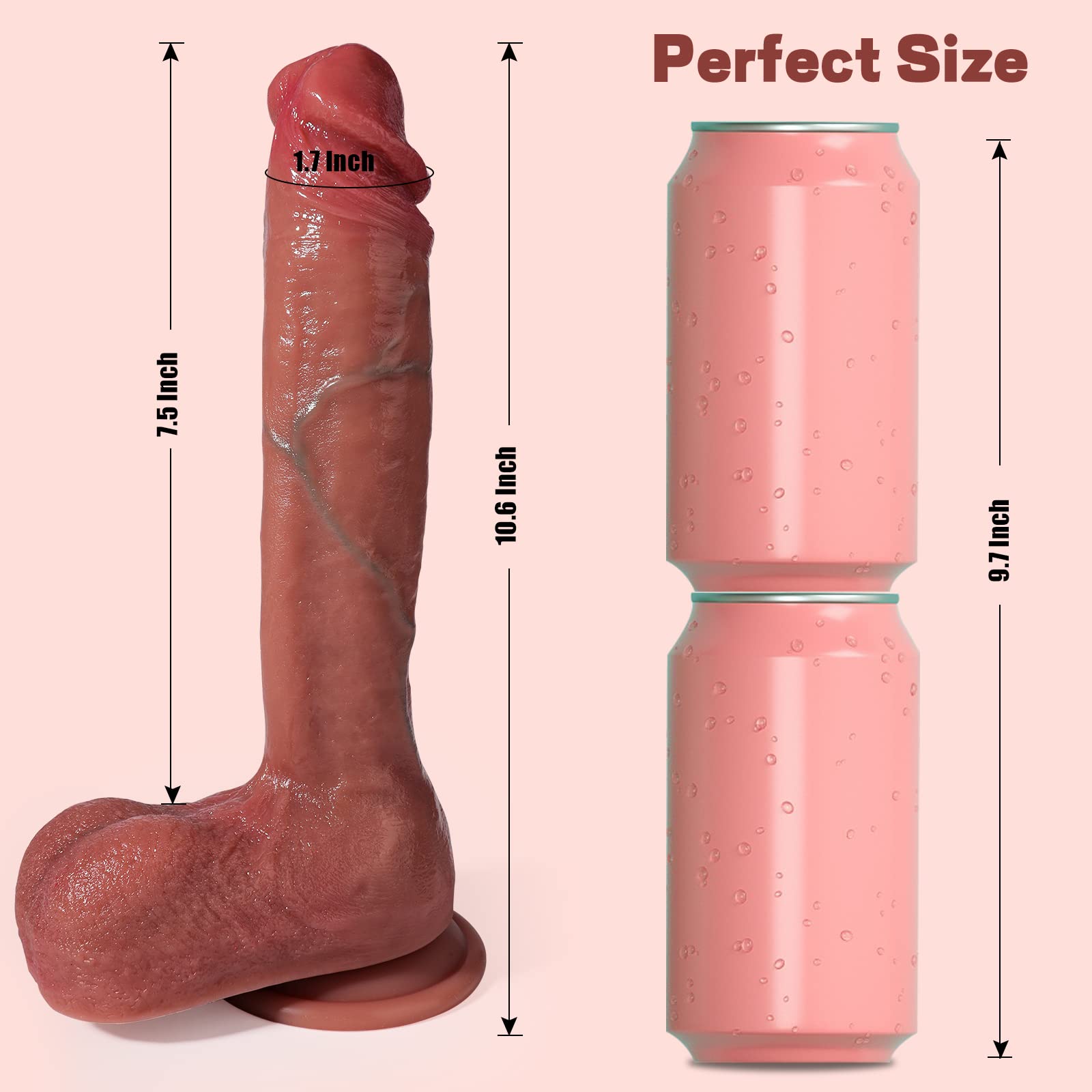 Realistic Dildos Feels Like Skin, 10.5 Inch Silicone Dildo with Strong Suction Cup for Hands-Free Play, Lifelike Dildo with Big Balls Fake Penis for Anal Play, Adult Sex Toys for Women and Men Orgasm