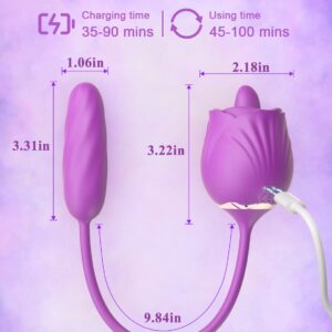 Rose Sex Stimulator for Women,4 in1 Sex Toys,Vibrator Dildo with 9 Tapping & 9 Thrusting,Tongue Licking Anal Adult Women Sex Toy for Clit Nipple Licker G Spot Stimulation for Women Couples