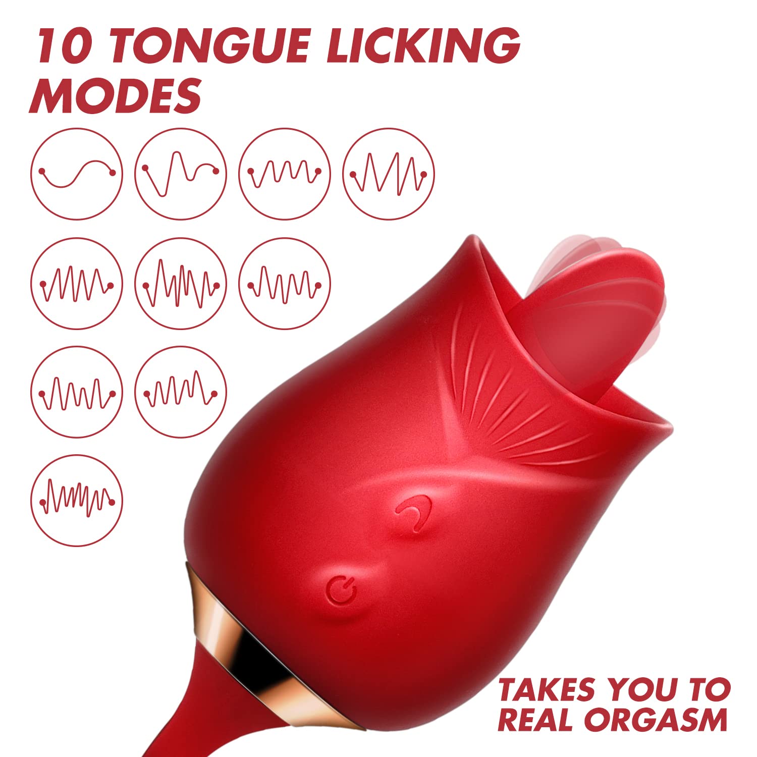 Rose Toy Vibrator for Woman - 3 in 1 Clitoral Stimulator Tongue Licking Thrusting G Spot Dildo 9 Modes, Adult Sex Toys Games , Clitoris Nipple Licker Women Man Couple, Red, 1.0 Count