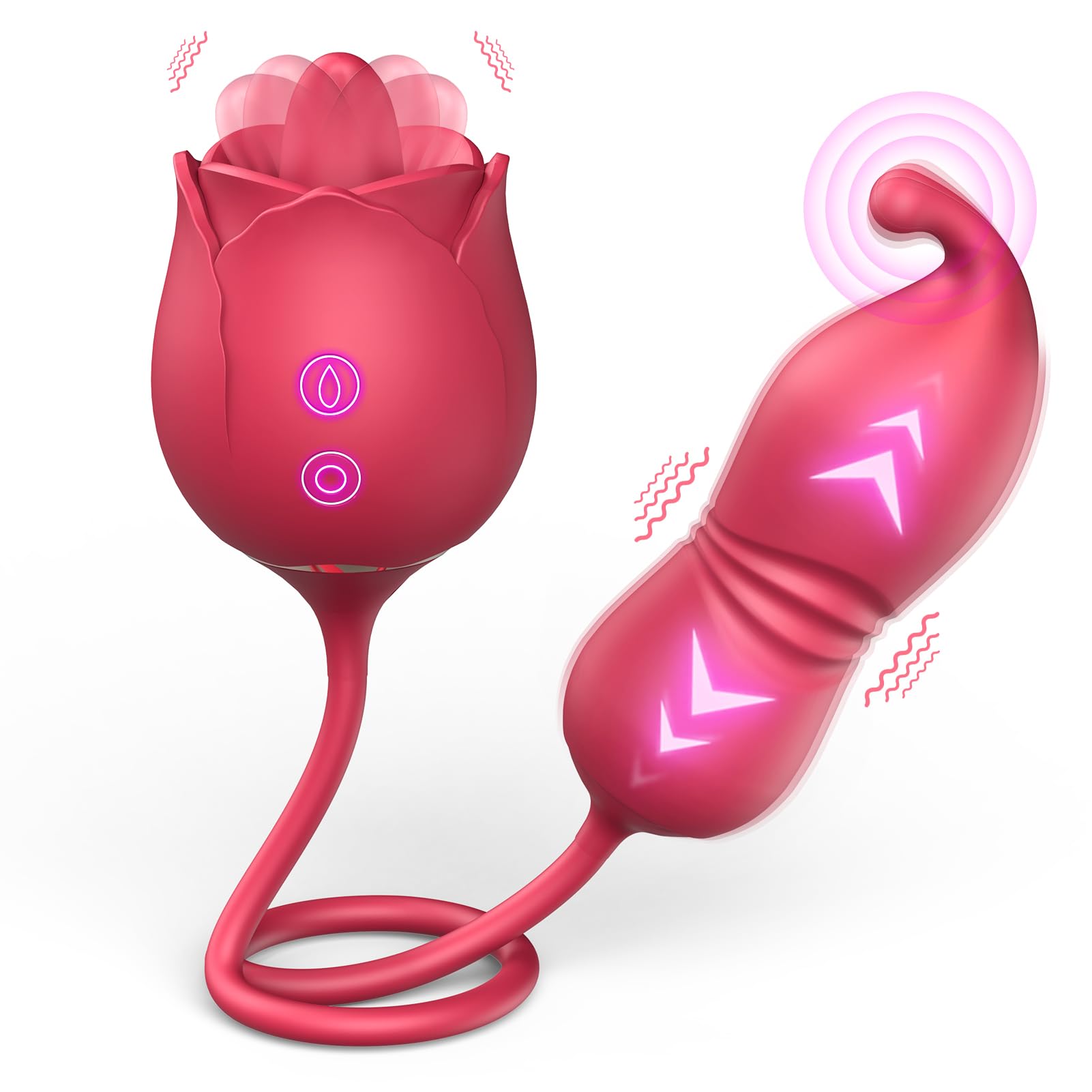 Rose Sex Toy Clitoris Vibrator - Upgraded 3 in 1 Vibrator for Woman, Clit Nipple Licker G Spot Stimulator, 9 Tongue Licking & 9 Thrusting Dildo, Adult Sex Toy Games for Woman Man Couples Pleasure