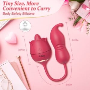 Rose Sex Toy Clitoris Vibrator - Upgraded 3 in 1 Vibrator for Woman, Clit Nipple Licker G Spot Stimulator, 9 Tongue Licking & 9 Thrusting Dildo, Adult Sex Toy Games for Woman Man Couples Pleasure