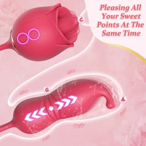 Rose Sex Toy Clitoris Vibrator - Upgraded 3 in 1 Vibrator for Woman, Clit Nipple Licker G Spot Stimulator, 9 Tongue Licking & 9 Thrusting Dildo, Adult Sex Toy Games for Woman Man Couples Pleasure