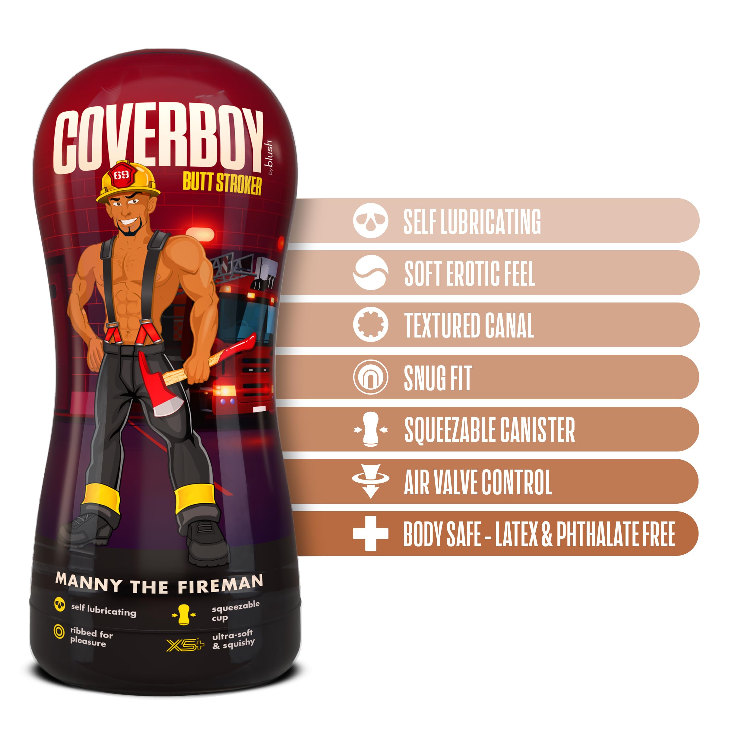 Blush Novelties Coverboy Manny The Fireman - Realistic Male Masturbator Self Lubricating Stroker Textured Ribs for Massaging Pleasure Flesh Feel Gay or Straight Pocket Anal Play - Adult Male Sex Toy