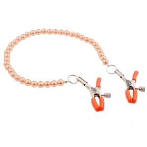 Pearl Nipple Clamps Body Chains Necklaces and Adjustable Pressure Breast Nipple Clips Stainless Steel Non Piercing Body Jewelry for Women ewelry Chain Toys (orange)