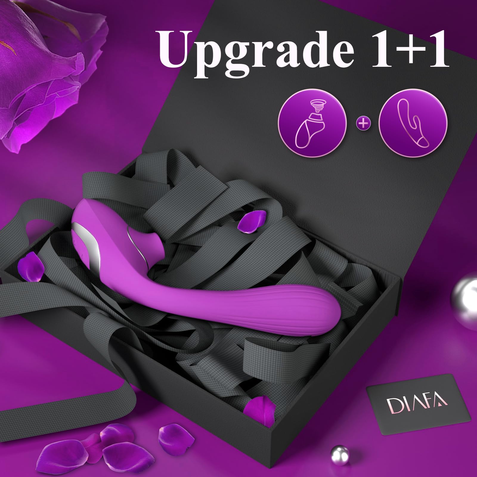 Sucking Vibrator for Women Sex Toys - 2IN1 Suction Vibrator Rose Sex Toy with 10 Air-pulsing & Vibrating Dildo Modes, Flexible Shaft Use for Clit Sucker, G Spot Vibrating Dildos Thrusting Vibrators