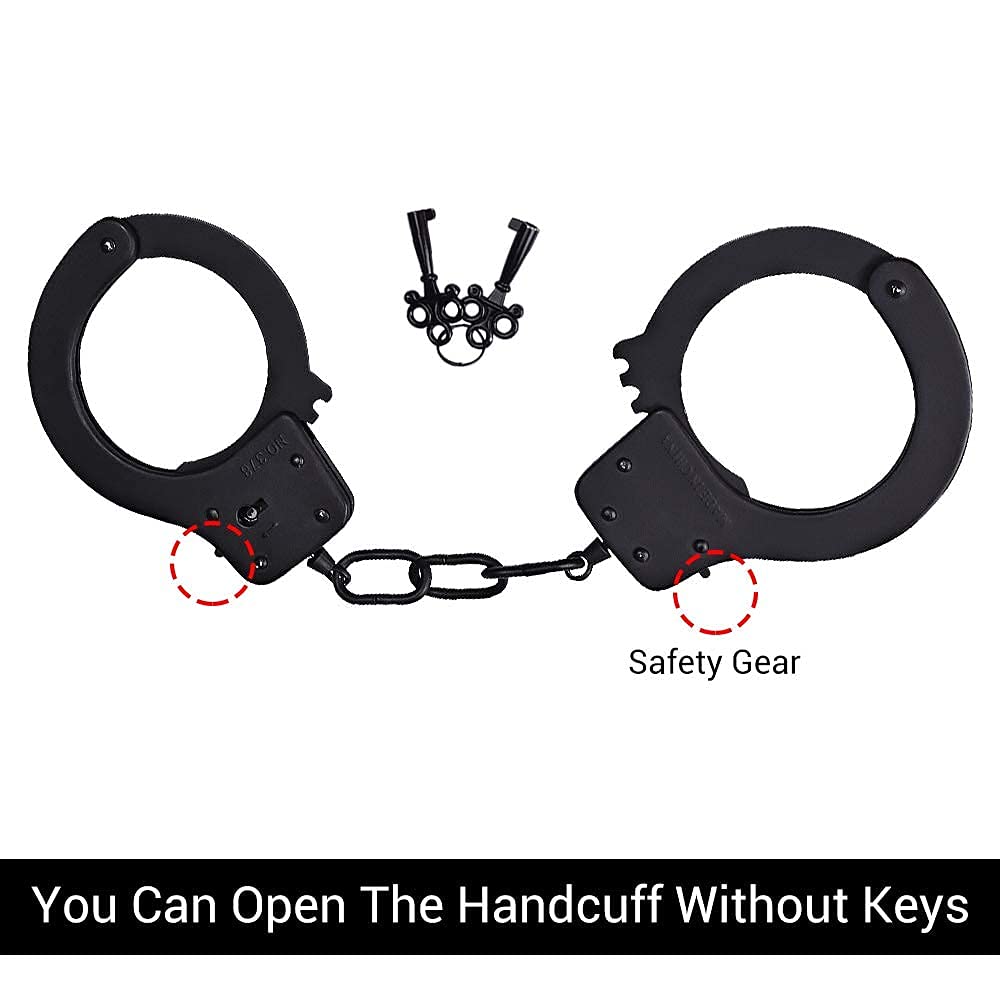 Bedsecret Handcuffs Double Lock Steel Police Edition Professional Grade Handcuffs,Hand Cuffs Cop with Keys（black）