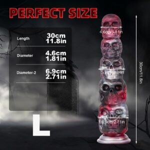 Skull Shape Male Realistic Dildo with Suction Cup, 11.8 Inch Silicone Fake Penis Adult Sex Toy for Man Woman - L