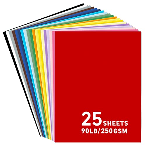 8.5x11 Cardstock 25sheets Colored Cardstock Assorted 25 Colors, 90 lb/250 gsm Card Stock Colored Paper for Cricut Machine, Card Making, Scrapbook & DIY Crafts