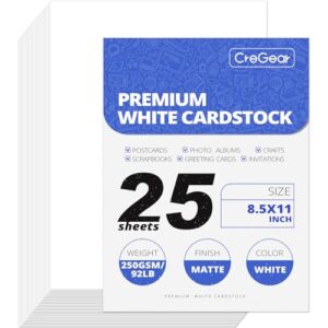 cregear 25 sheets white cardstock 8.5 x 11 cardstock paper, thick cardstock 92lb/250gsm card stock printer paper, card stock printer paper for card making, invitations, menus, scrapbooking