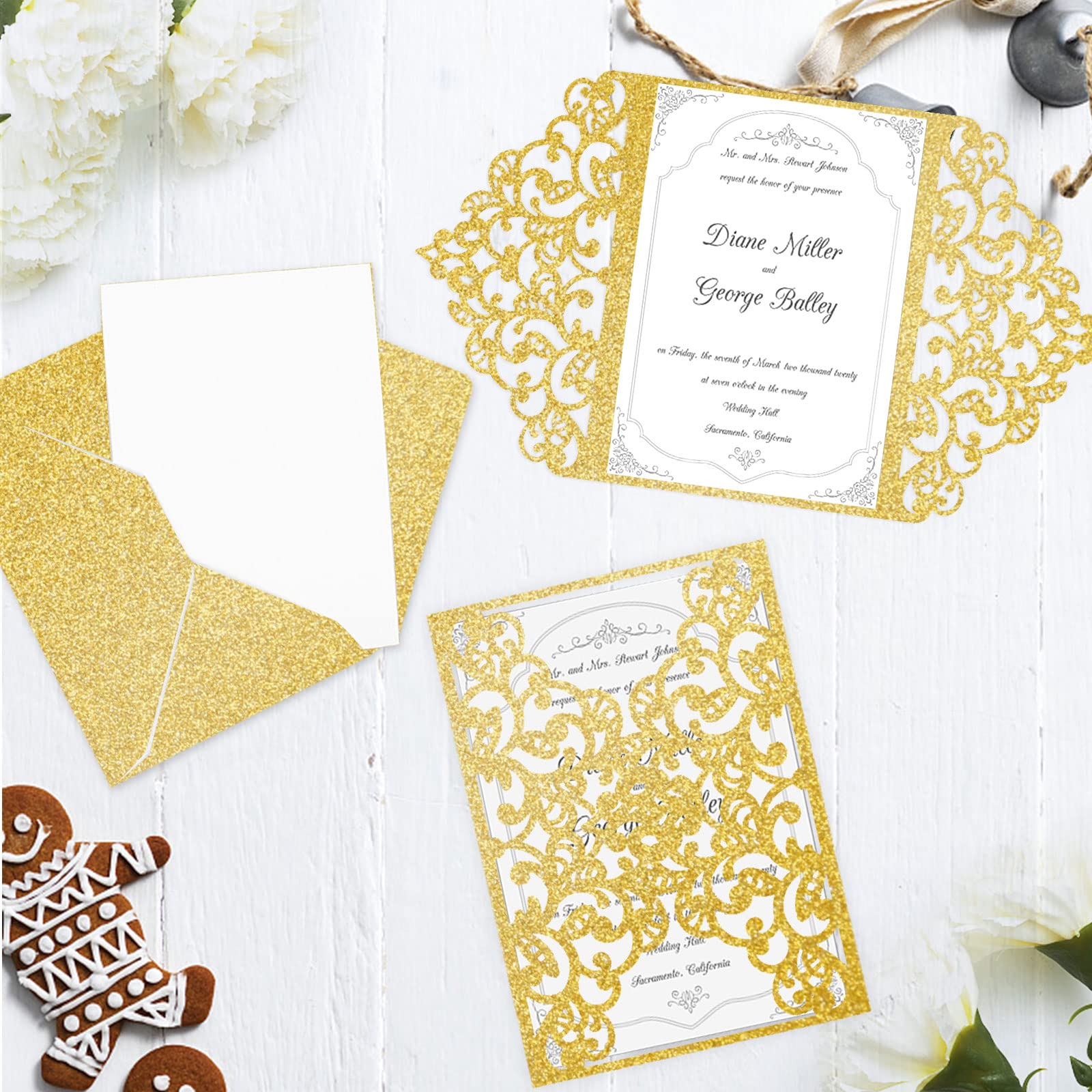 Double-Sided Gold Glitter Cardstock 8.5 x 11 24 Sheets, Goefun 80lb No-Shed Shimmer Glitter Paper for Wedding Parties, Invitations, Birthday, DIY Craft Projects, Anniversary