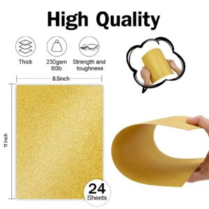 Double-Sided Gold Glitter Cardstock 8.5 x 11 24 Sheets, Goefun 80lb No-Shed Shimmer Glitter Paper for Wedding Parties, Invitations, Birthday, DIY Craft Projects, Anniversary