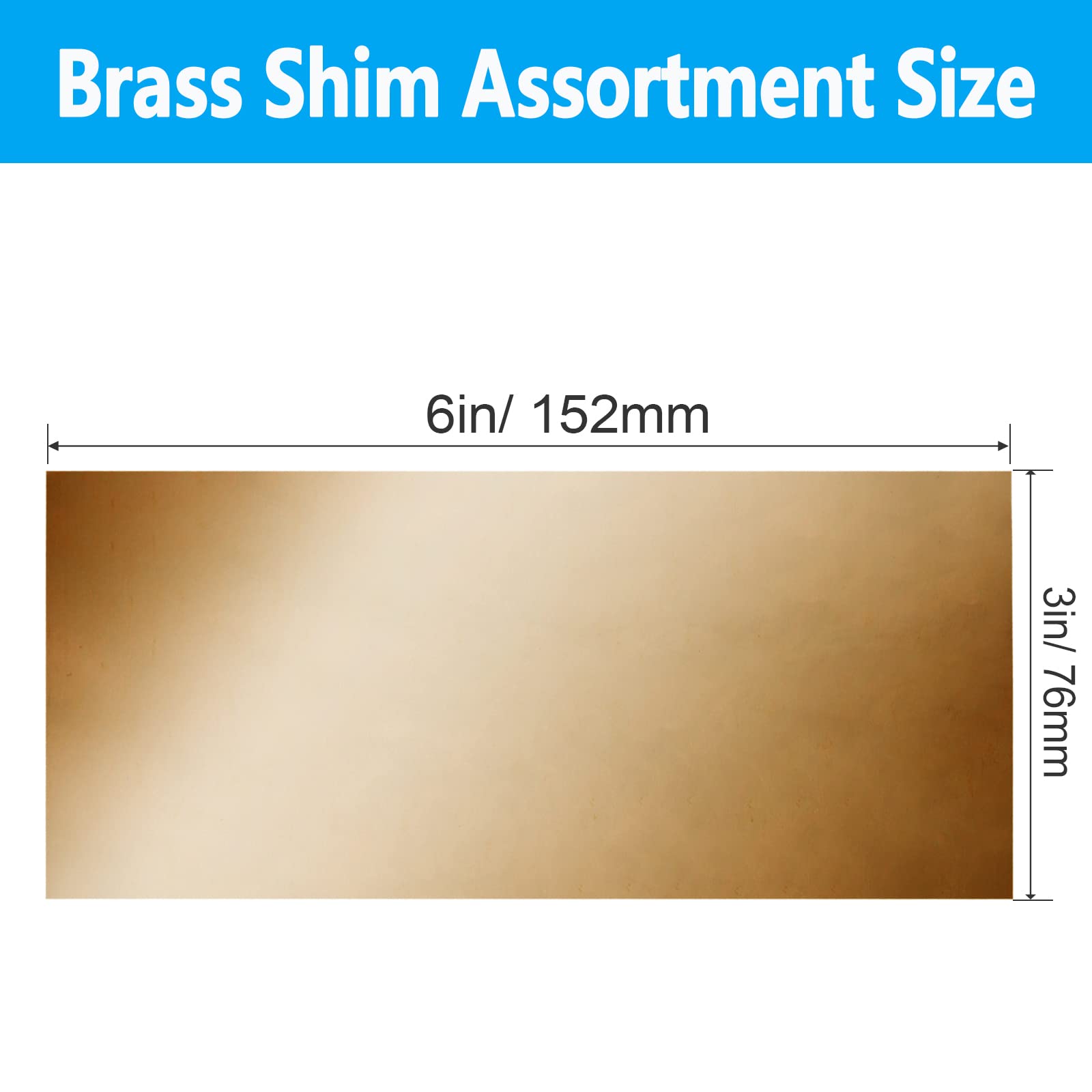 Brass Sheet, Brass Shim Stock Assortment, 6" Length x 3" Width, 0.002", 0.004", 0.006", 0.008",0.012" and 0.016" Thickness, Brass Shim Stock 6 Pieces