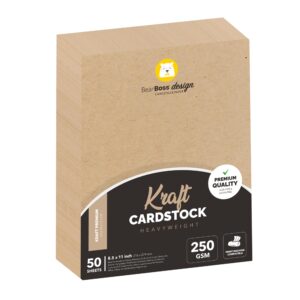 kraft cardstock thick paper 50 sheets, 8.5" x 11" heavyweight 92lb cover card stock for crafts and diy cards making