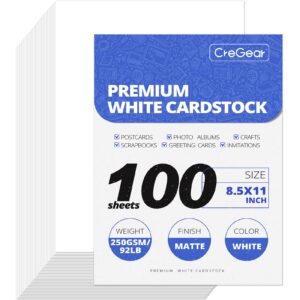 cregear 100 sheets white cardstock 8.5 x 11 thick paper cardstock paper, 92lb/250gsm card stock printer paper, thick cardstock cover stock for invitations, printing, invitations, cards