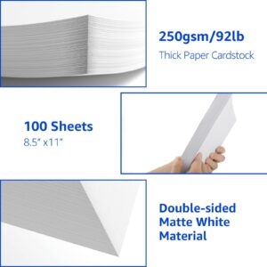 CREGEAR 100 Sheets White Cardstock 8.5 x 11 Thick Paper Cardstock Paper, 92lb/250gsm Card Stock Printer Paper, Thick Cardstock Cover Stock for Invitations, Printing, Invitations, Cards