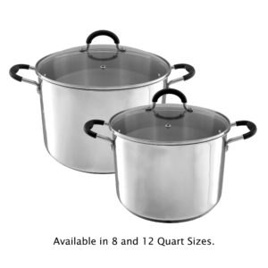 Large Stock Pot-Stainless Steel Pot with Lid-Compatible with Electric, Gas, Induction or Gas Cooktops-12-Quart Capacity Cookware by Classic Cuisine