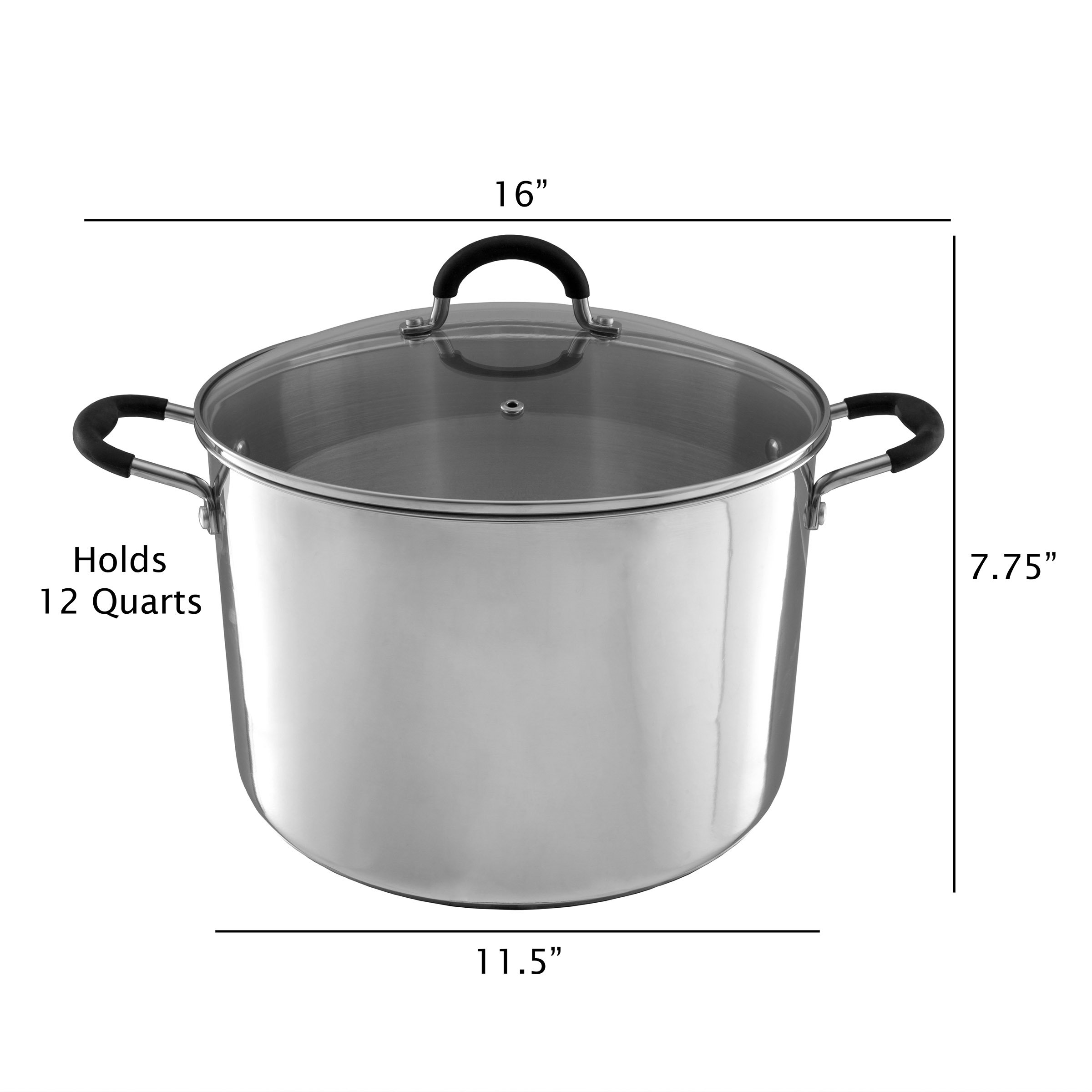 Large Stock Pot-Stainless Steel Pot with Lid-Compatible with Electric, Gas, Induction or Gas Cooktops-12-Quart Capacity Cookware by Classic Cuisine