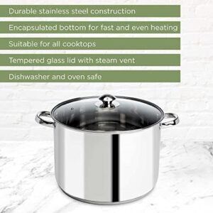 Ecolution Stainless Steel Stock Pot with Encapsulated Bottom Matching Tempered Glass Steam Vented Lids, Made Without PFOA, Dishwasher Safe, 12-Quart, Silver