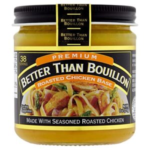 better than bouillon premium roasted chicken base, made with seasoned roasted chicken, 38 servings, blendable base for added flavor, 8-ounce jar (pack of 1)