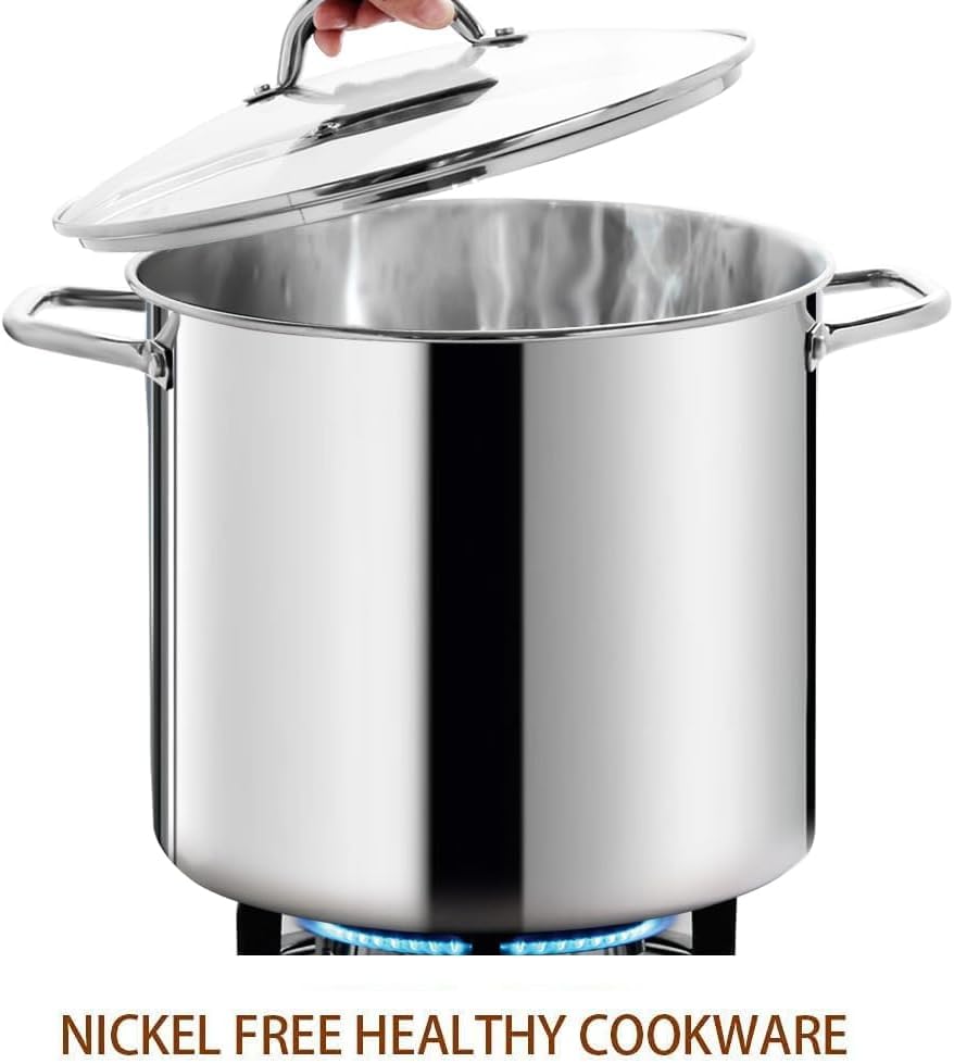 HOMICHEF 24 Quart Large Nickel-Free Stainless Steel Stock Pot With Lid - Polished Heavy Duty Induction Soup Pot