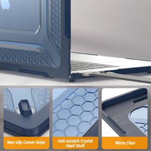 SEYMAC stock MacBook Air 15 inch Case 2024/2023 Release A3114/A2941 M3/M2 Chip, Shock-Absorbing Protection Case with Folding Stand &Mouse Pad/Bag for MacBook Air 15” A3114/A2941 M3/M2 Chip (Blue)